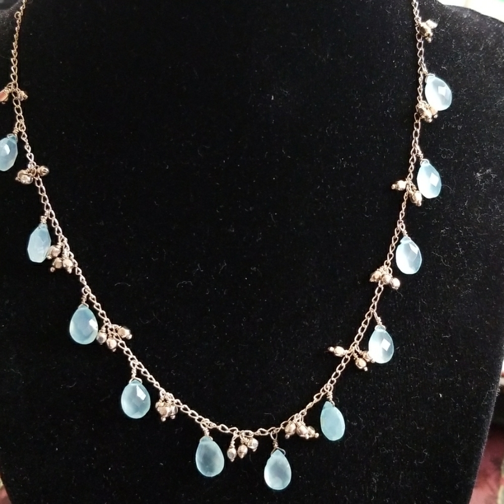 Necklace, Aqua Chalcedoney 925 Sterling Silver New